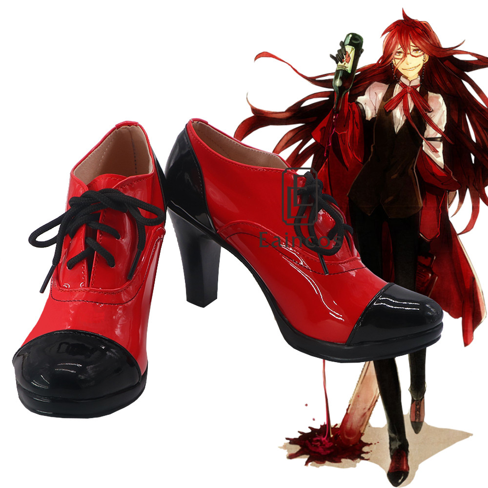 アニメ黒執事グレル サトクリフコスプレパーティー靴黒と赤ブーツカスタマイズされたサイズ Shoe Station Boots Boots Countryshoe Making Aliexpress